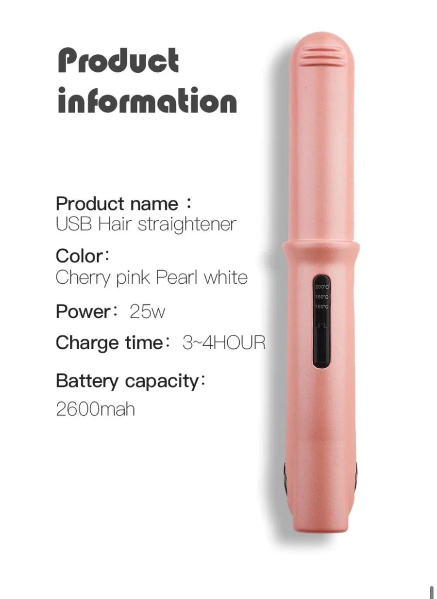 USB Portable Titanium Mini Travel Wireless Hair Straightener & Curler