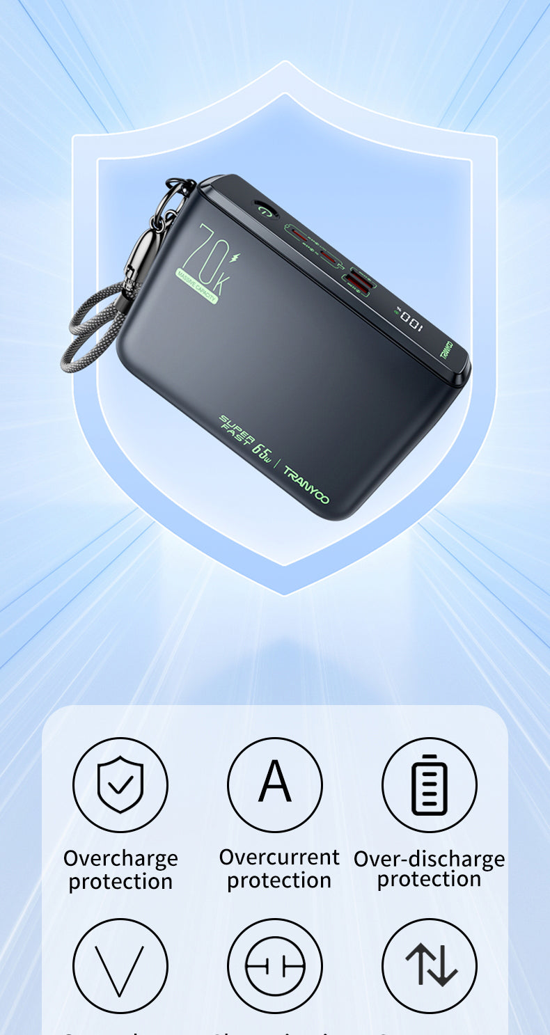 Tranyoo L7 70000mAh
65W Powerbank
Original Super Fast
Charging A Laptop Portable data cable
65W