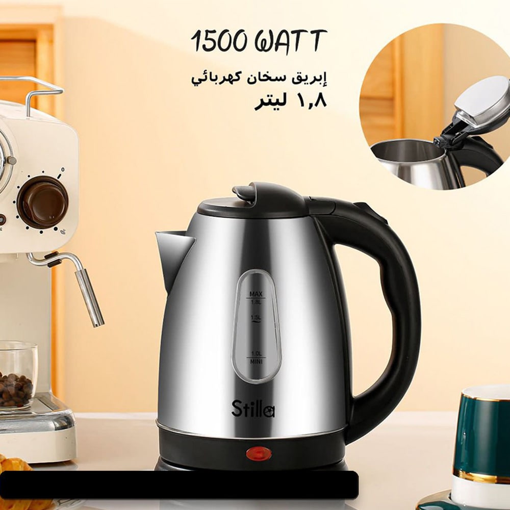 Electric Stainless Steel Kettle 1.8 Litre 1500-Watts Water Boiler & Heater, silver