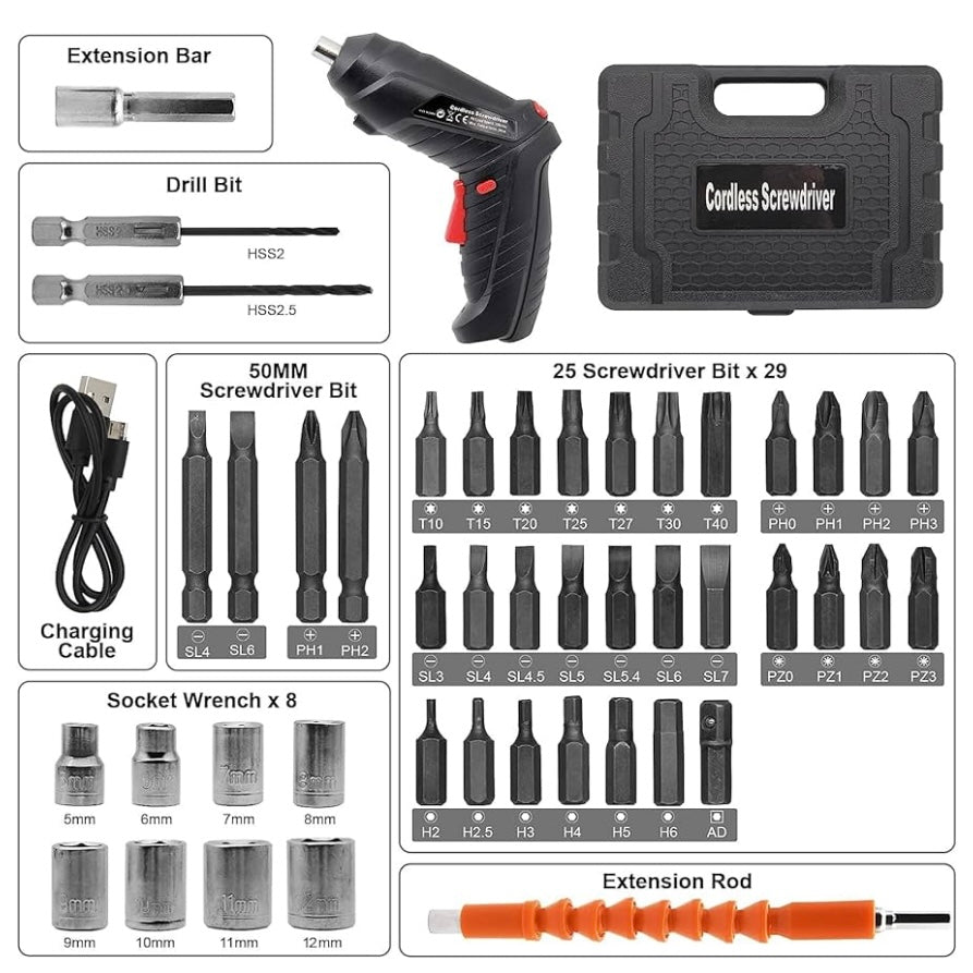 47-Piece Rechargeable Electric Screwdriver Set
